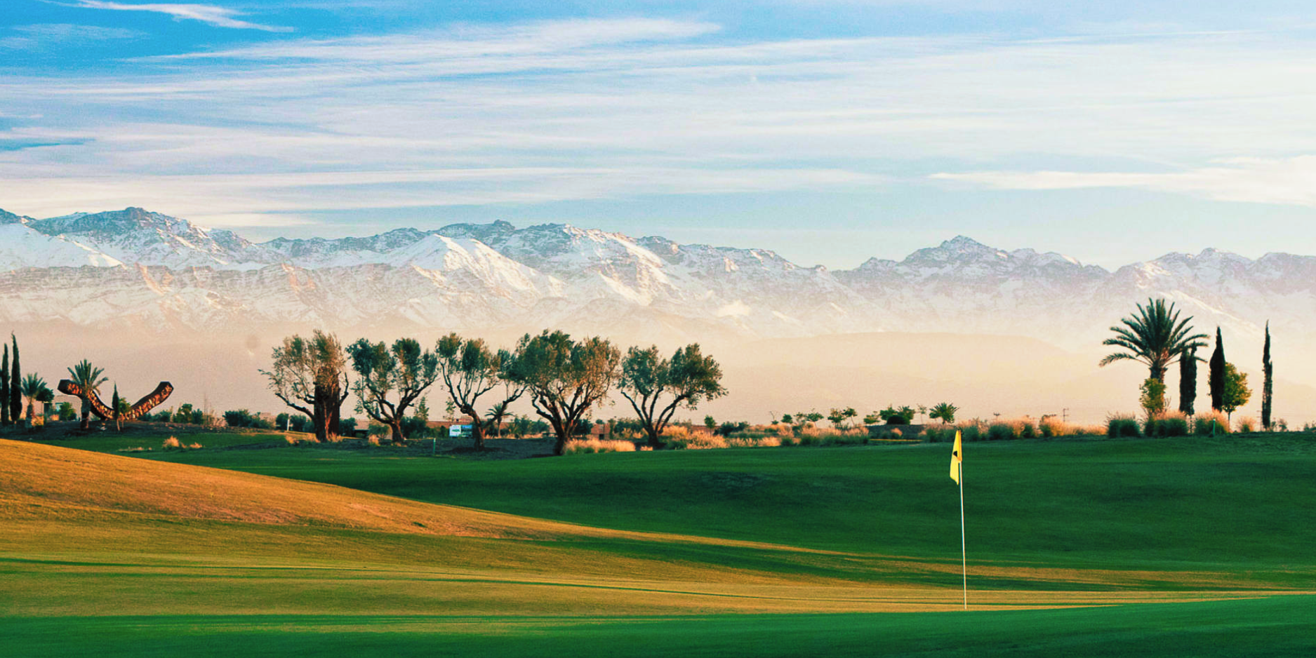 Al Maaden Golf, Marrakech, with the snow-capped Atlas mountains behind