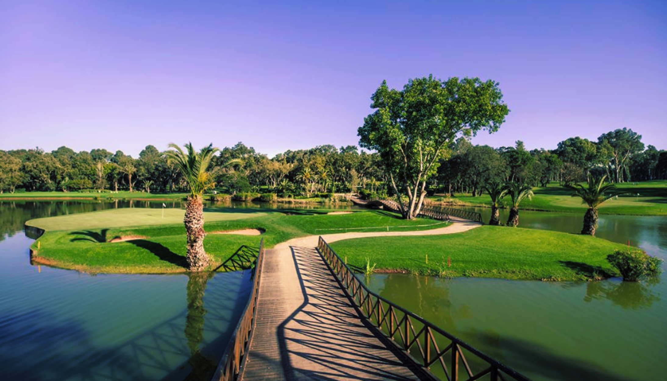 Footbridge to an island green at Royal Golf Dar Es Salam